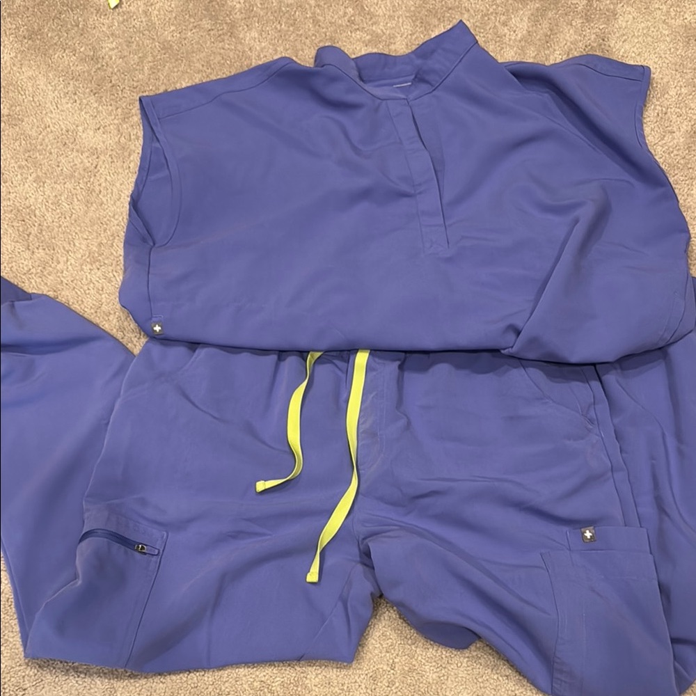 Blue Scrub Set with Neon Accents